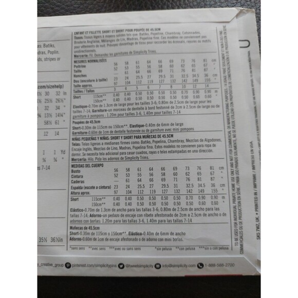 Simplicity American Girl Pattern 8401 18" Doll and Girl's Shorts Learn to Sew - Picture 10 of 11